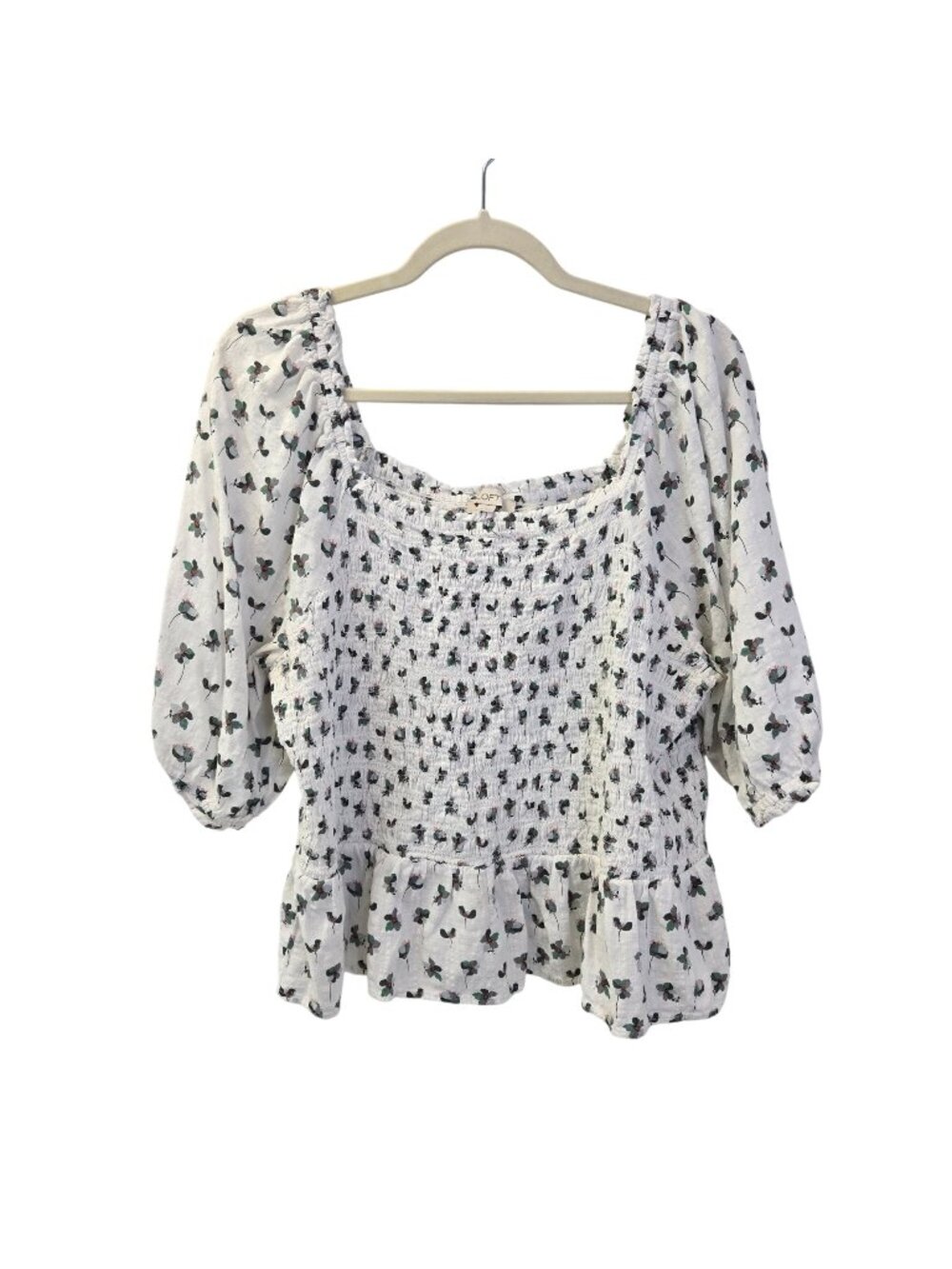 Loft Floral Smocked Bodice Square Neck Boho Top Size XXL